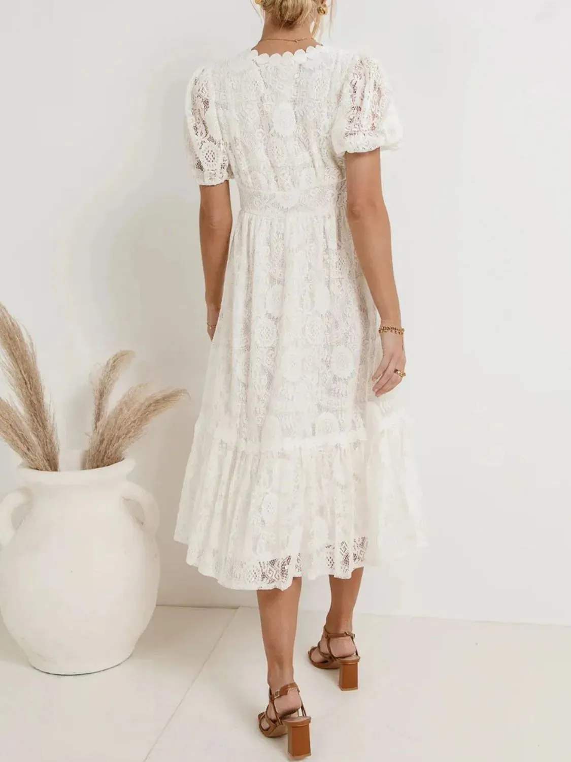 Lace V-Neck Short Sleeve Dress sold by Gigi Laurent product image thumbnail 5