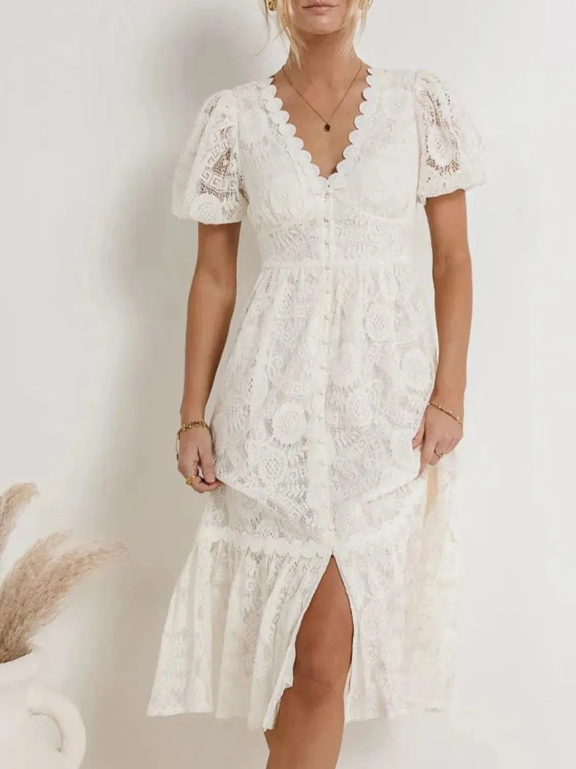Lace V-Neck Short Sleeve Dress sold by Gigi Laurent product image thumbnail 3