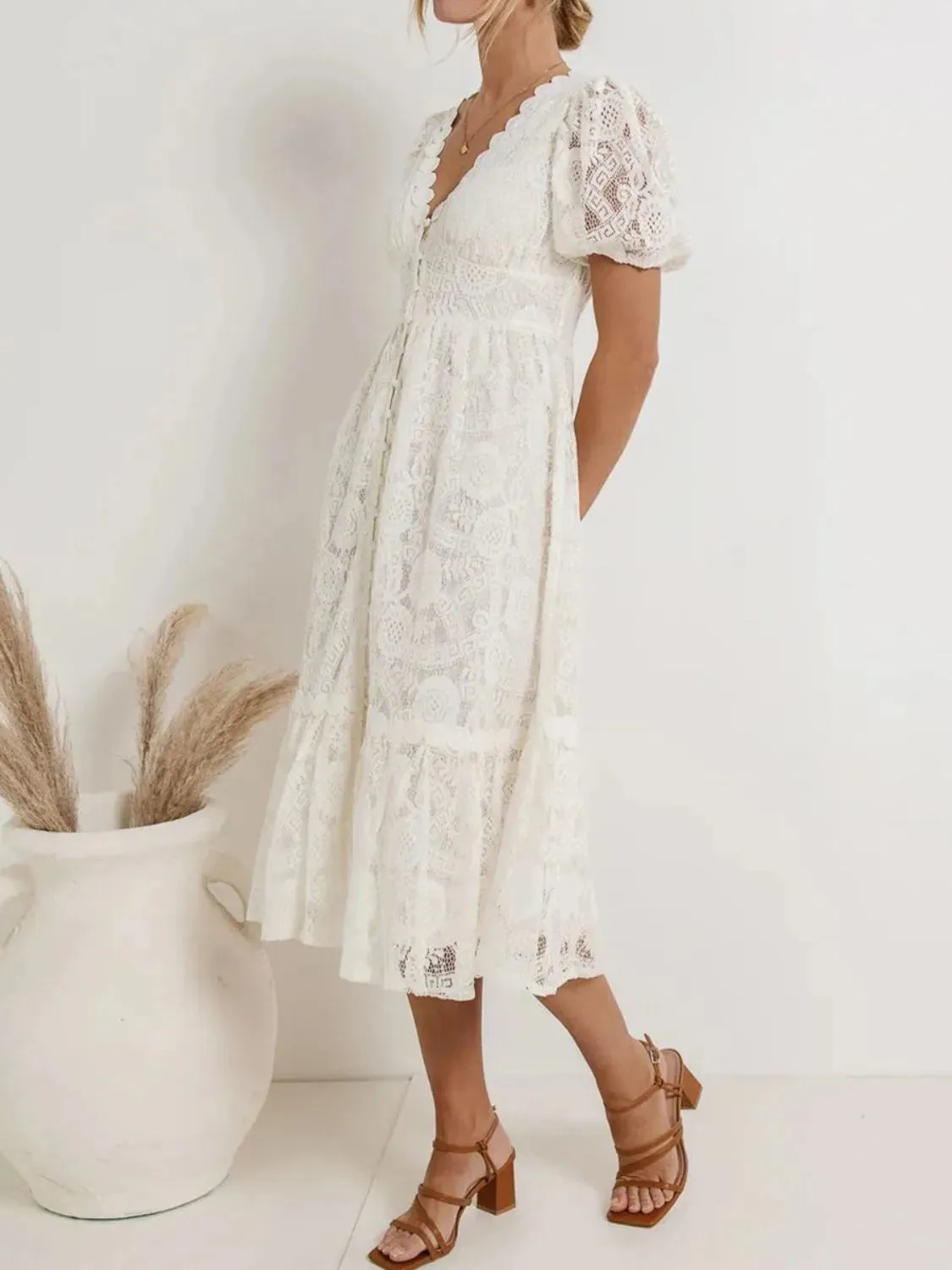 Lace V-Neck Short Sleeve Dress sold by Gigi Laurent product image thumbnail 4