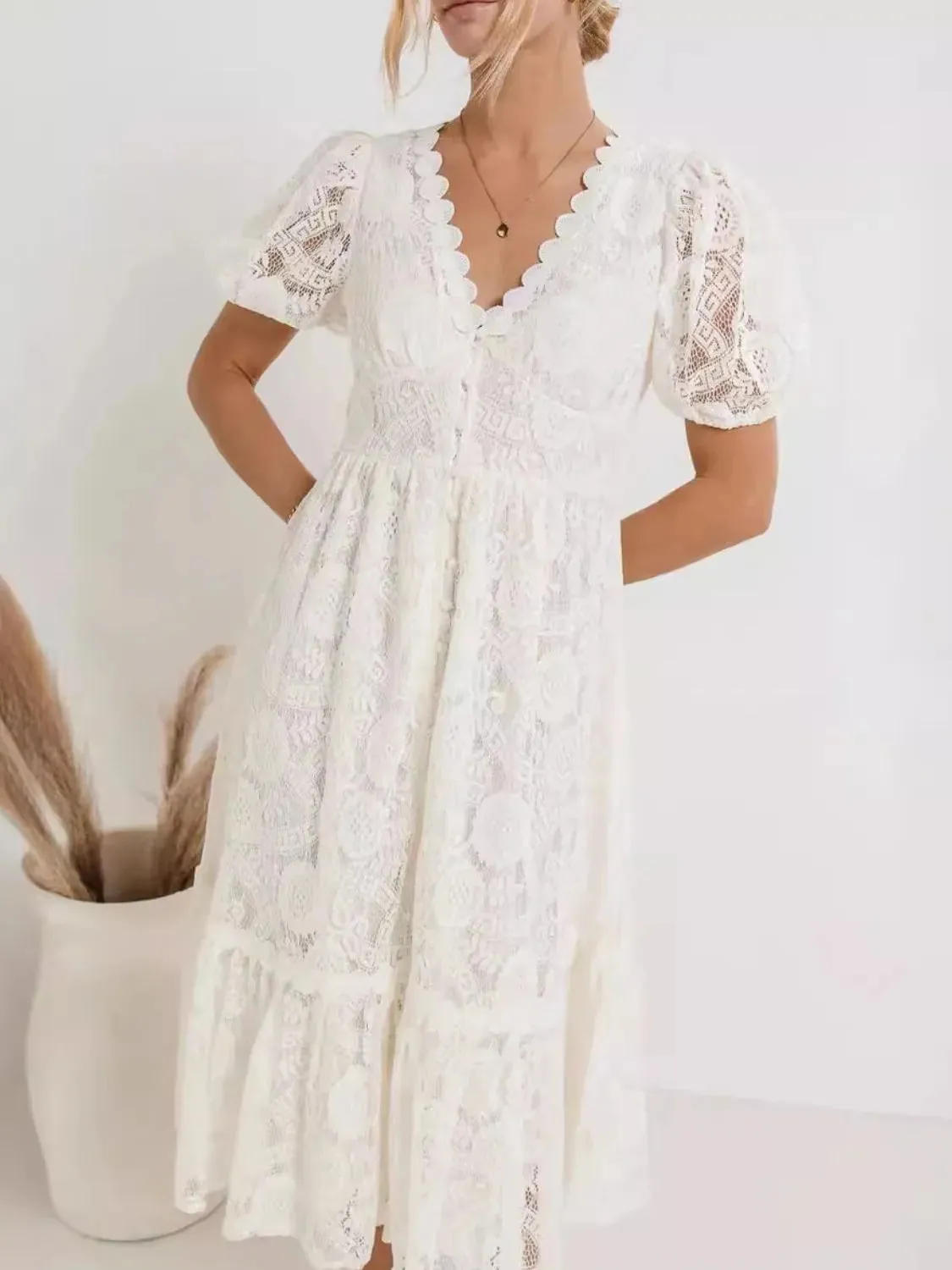 Lace V-Neck Short Sleeve Dress sold by Gigi Laurent product image thumbnail 2