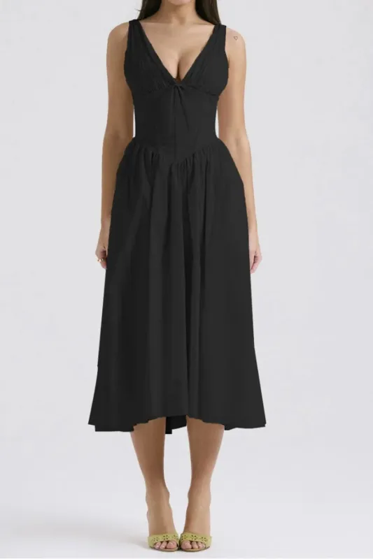 Ruched V-Neck Sleeveless Dress with Pockets sold by Gigi Laurent