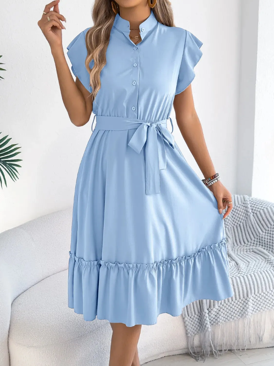 Tie Waist Ruffled Cap Sleeve Dress sold by Gigi Laurent product image thumbnail 4