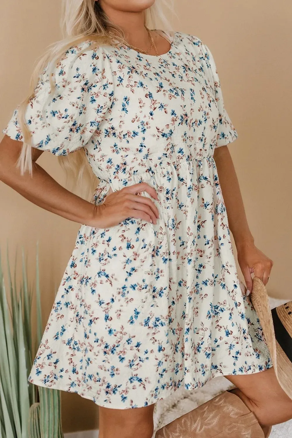 Floral Puff Short Sleeve Empire Waist Mini Dress sold by Gigi Laurent product image thumbnail 4