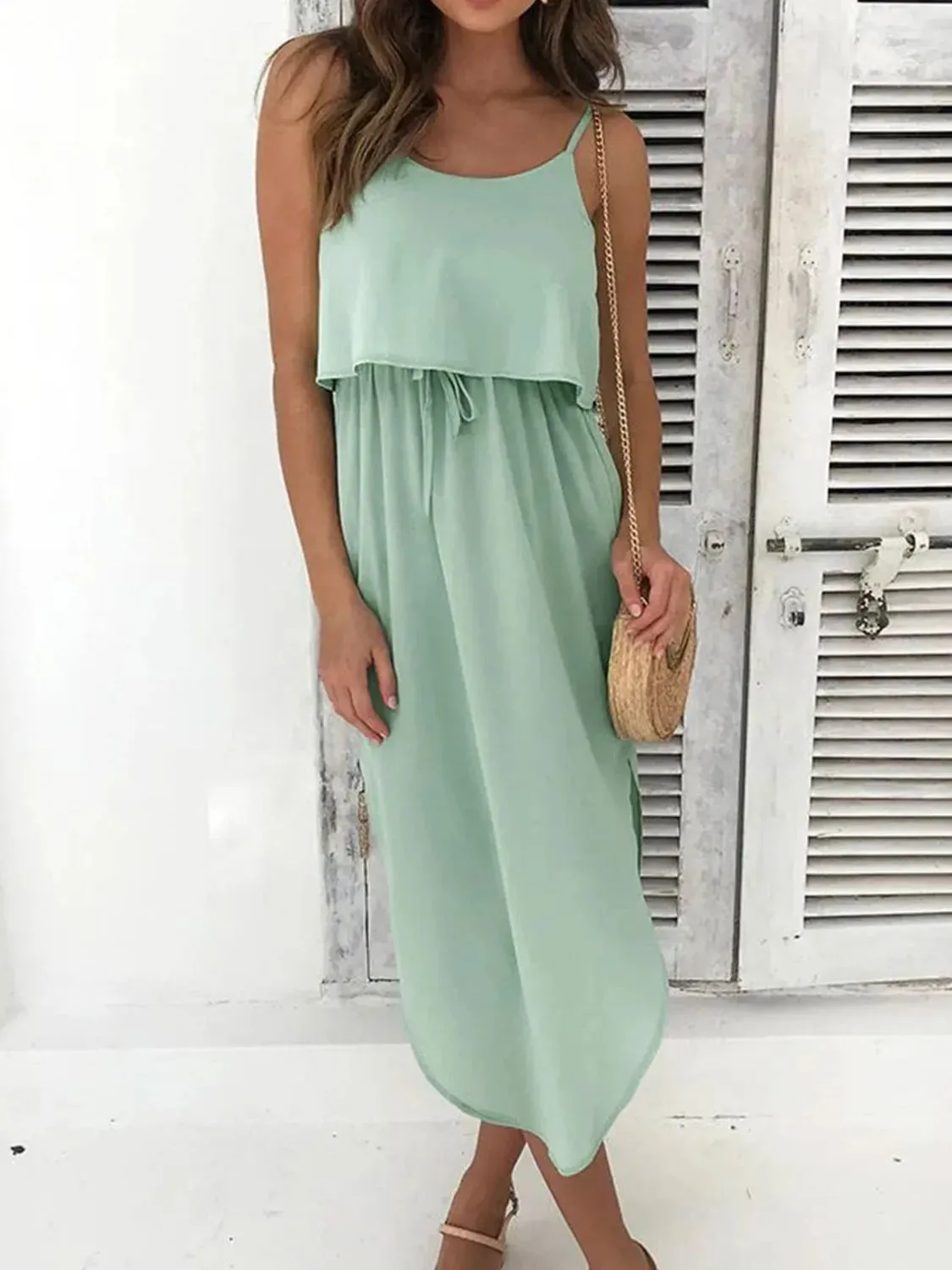 Tied Side Slit Midi Cami Dress sold by Gigi Laurent