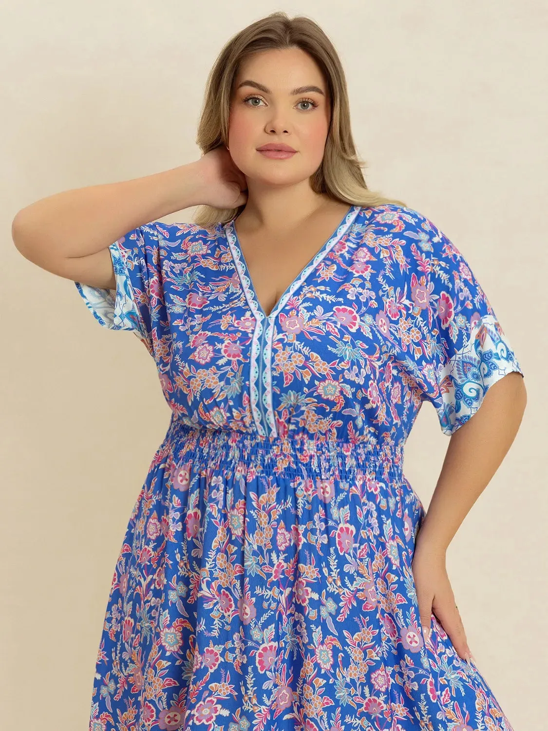 Plus Size Smocked Printed Half Sleeve Midi Dress sold by Gigi Laurent product image thumbnail 4