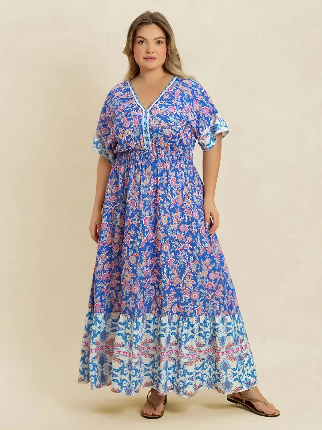 Plus Size Smocked Printed Half Sleeve Midi Dress sold by Gigi Laurent product image thumbnail 5