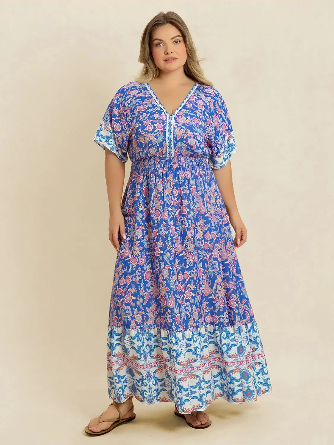 Plus Size Smocked Printed Half Sleeve Midi Dress sold by Gigi Laurent product image thumbnail 2