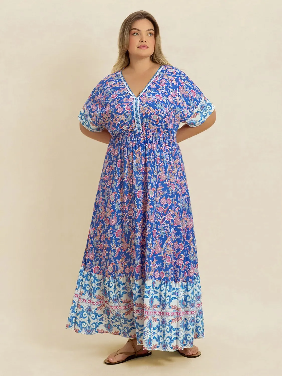 Plus Size Smocked Printed Half Sleeve Midi Dress sold by Gigi Laurent product image thumbnail 3