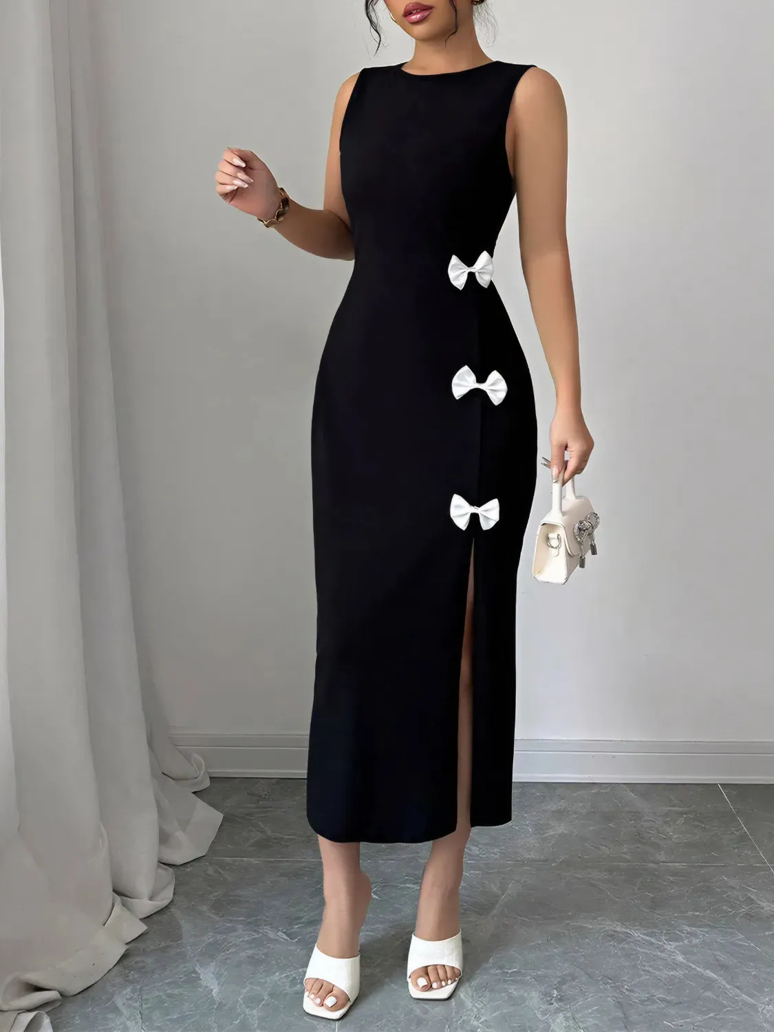 Bow Slit Round Neck Sleeveless Dress sold by Gigi Laurent product image thumbnail 4