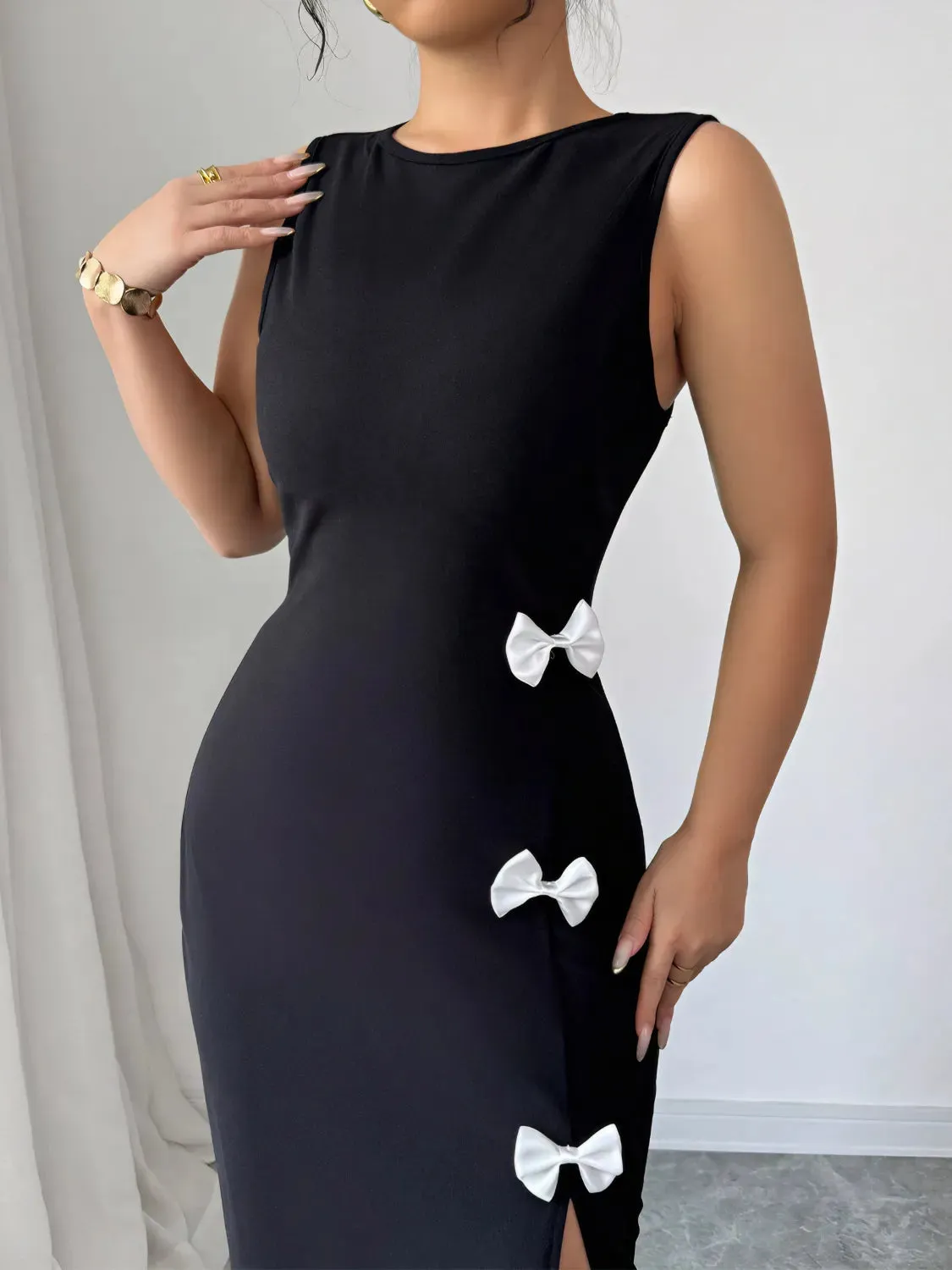 Bow Slit Round Neck Sleeveless Dress sold by Gigi Laurent product image thumbnail 2