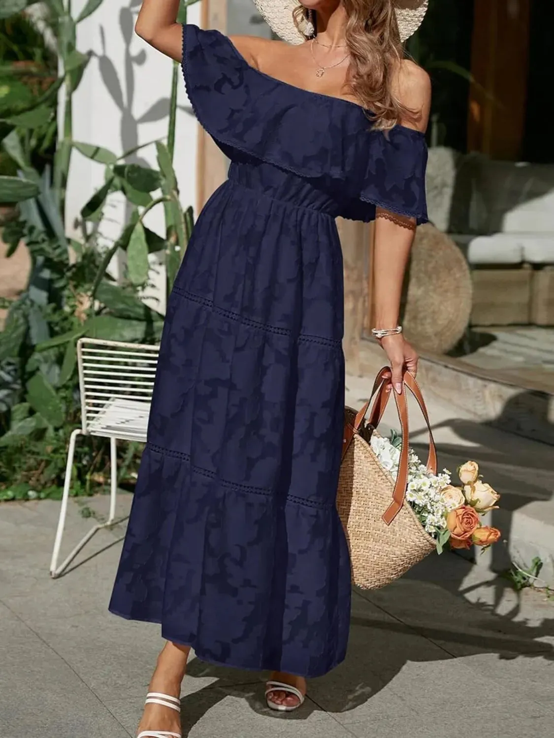 Ruched Off Shoulder Short Sleeve Midi Dress sold by Gigi Laurent product image thumbnail 5