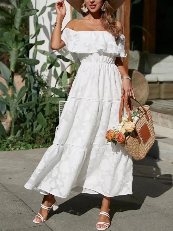 Ruched Off Shoulder Short Sleeve Midi Dress sold by Gigi Laurent