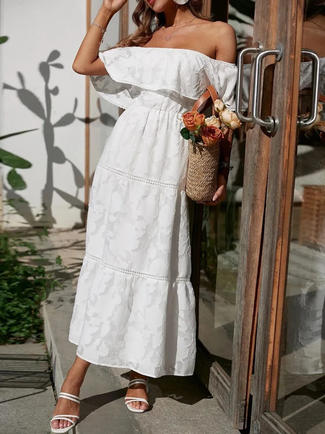 Ruched Off Shoulder Short Sleeve Midi Dress sold by Gigi Laurent product image thumbnail 3