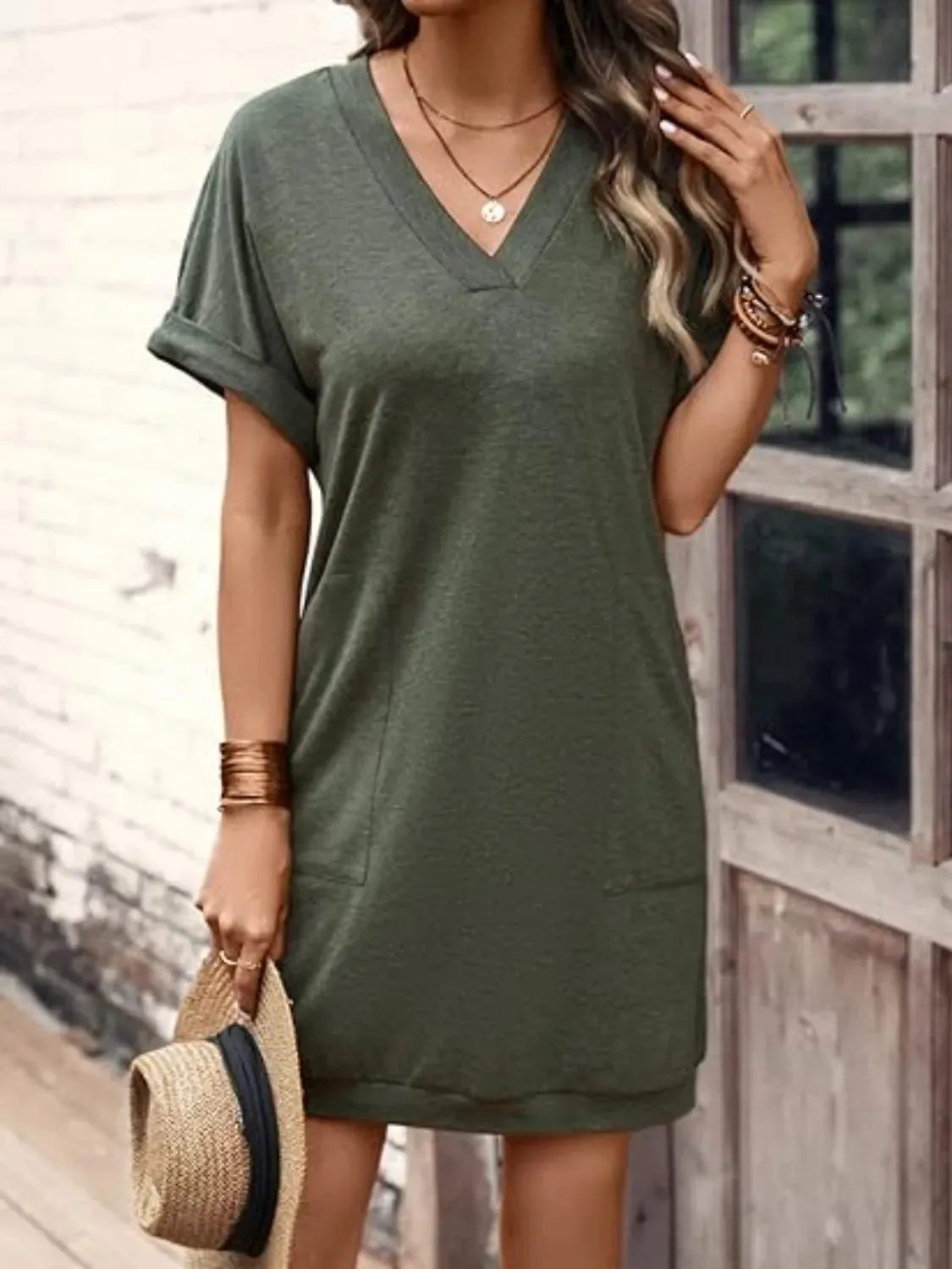 V-Neck Short Sleeve Mini Tee Dress sold by Gigi Laurent product image thumbnail 3