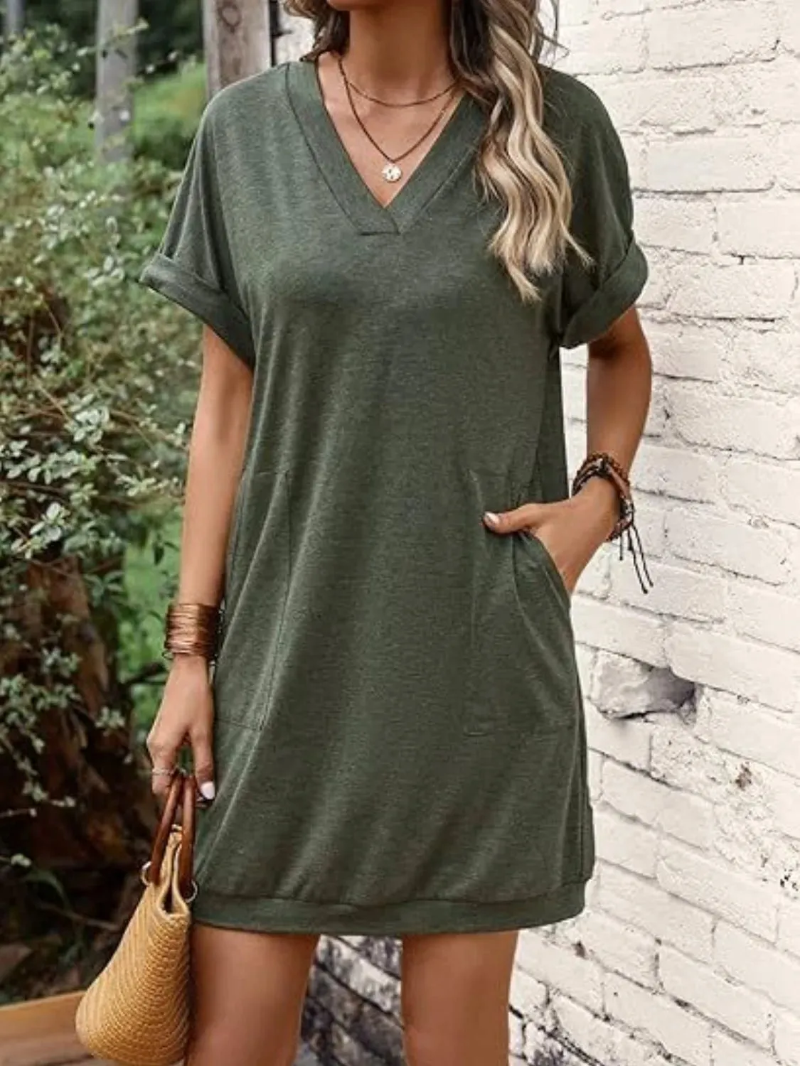 V-Neck Short Sleeve Mini Tee Dress sold by Gigi Laurent