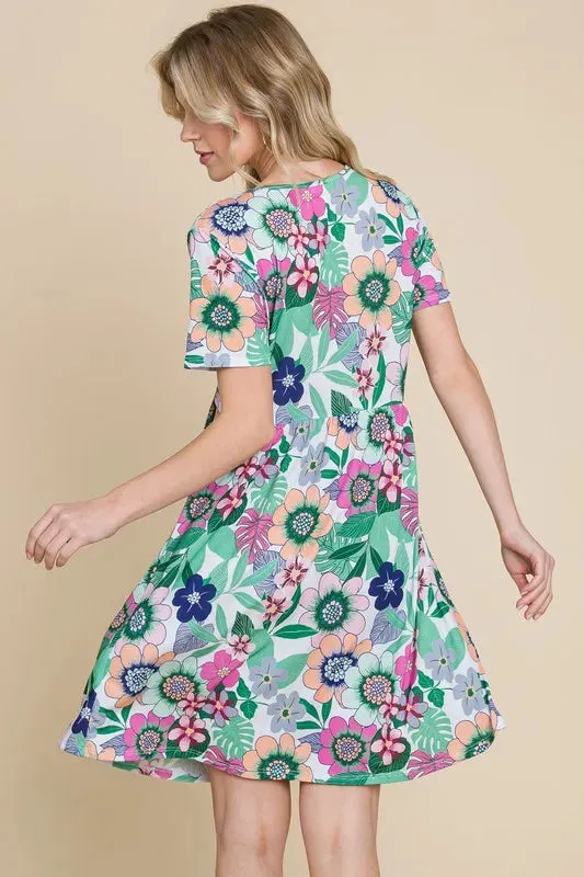 BOMBOM Ruched Floral V-Neck Short Sleeve Dress sold by Gigi Laurent product image thumbnail 4
