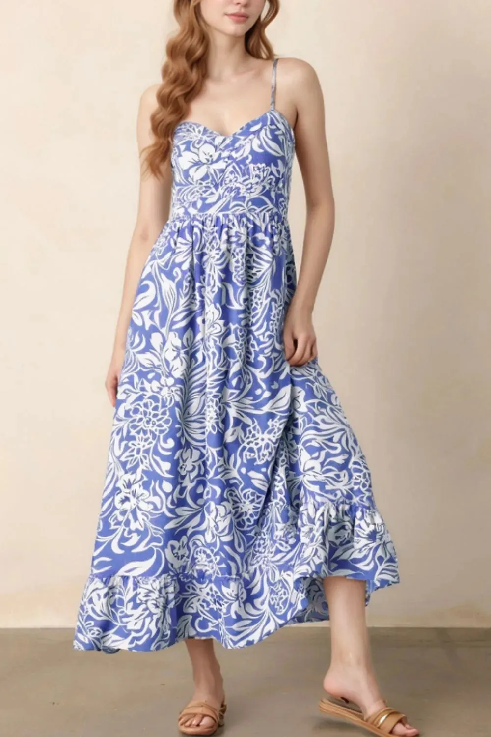 Floral Print Spaghetti Strap High Waist Dress sold by Gigi Laurent product image thumbnail 2