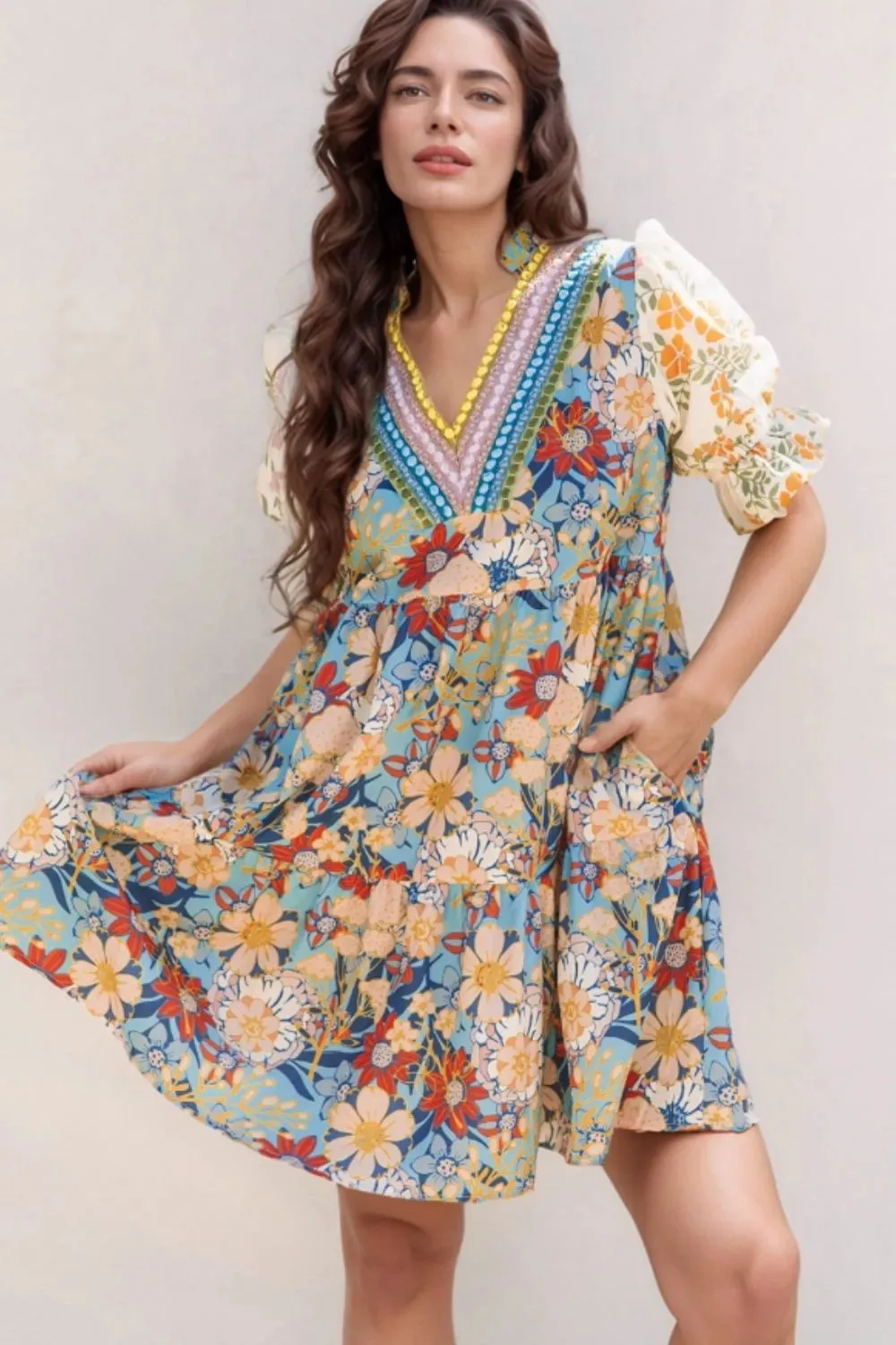 Printed Notched Flounce Sleeve Mini Dress sold by Gigi Laurent product image thumbnail 2