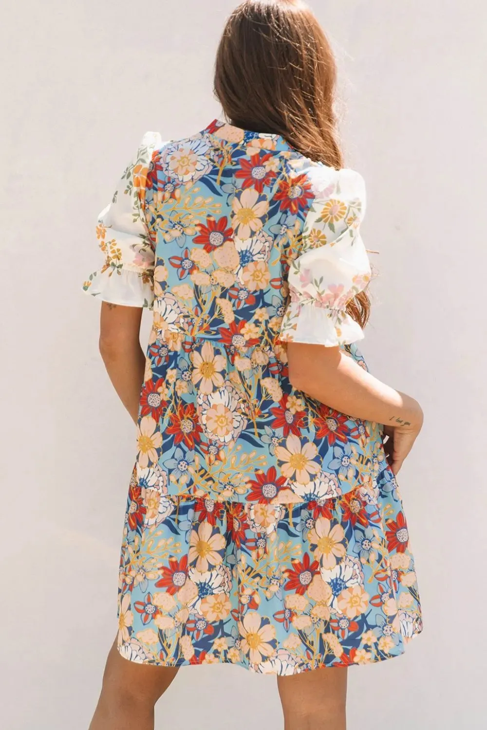 Printed Notched Flounce Sleeve Mini Dress sold by Gigi Laurent product image thumbnail 3