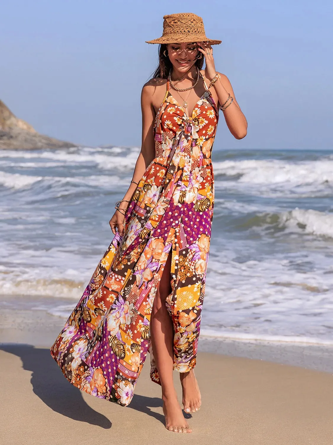 Slit Printed Halter Neck Cami Dress sold by Gigi Laurent product image thumbnail 2