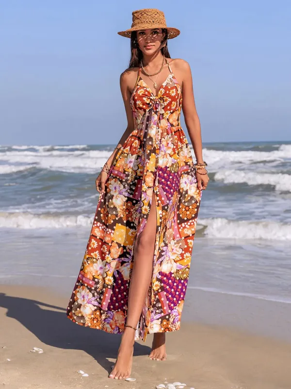 Slit Printed Halter Neck Cami Dress sold by Gigi Laurent