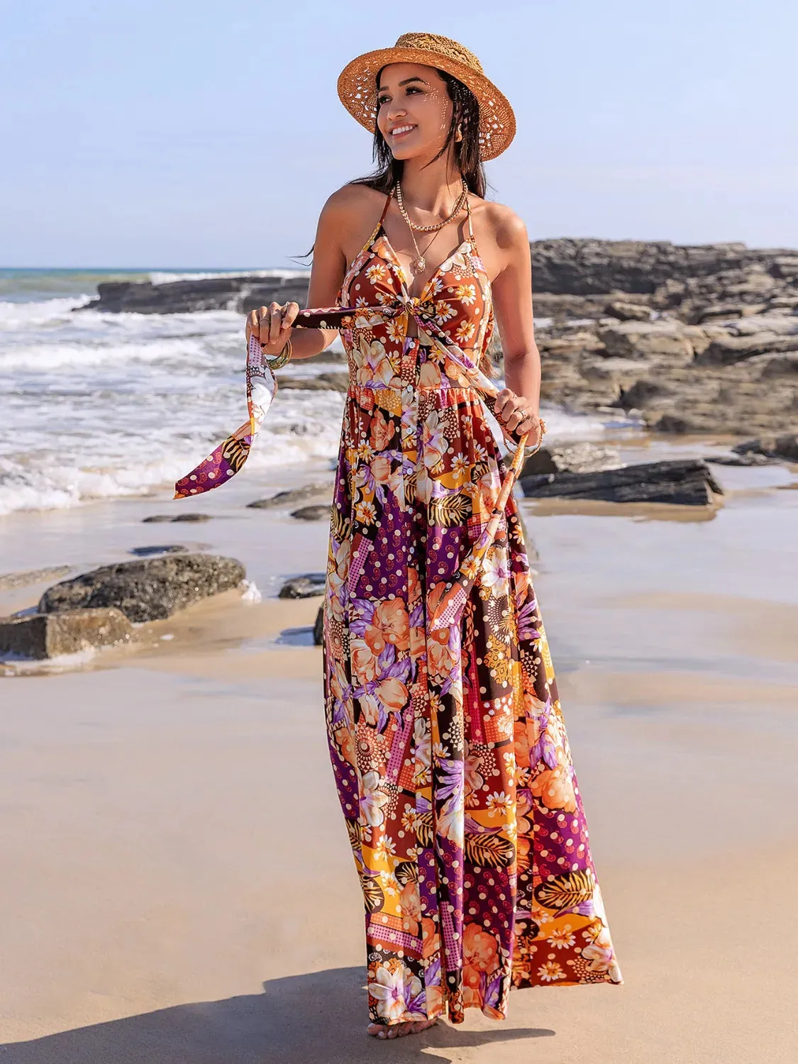 Slit Printed Halter Neck Cami Dress sold by Gigi Laurent product image thumbnail 3