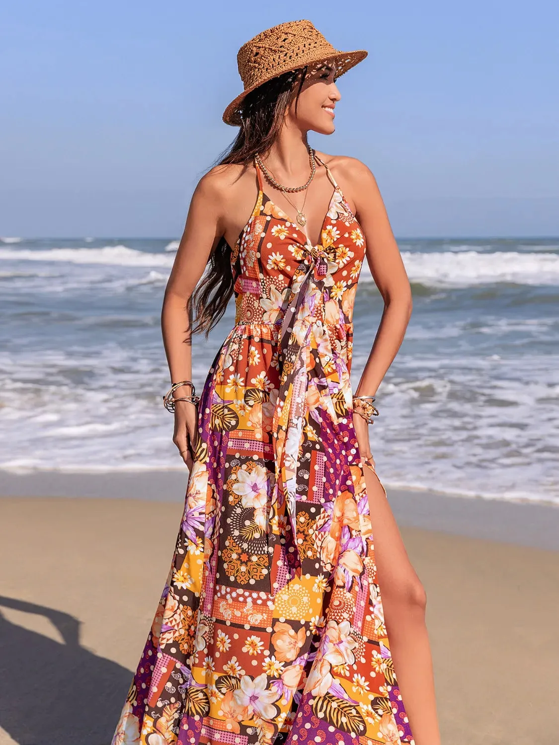 Slit Printed Halter Neck Cami Dress sold by Gigi Laurent product image thumbnail 4