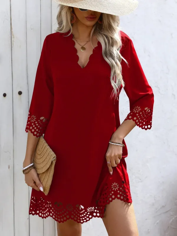 Cutout V-Neck Three-Quarter Sleeve Mini Dress sold by Gigi Laurent
