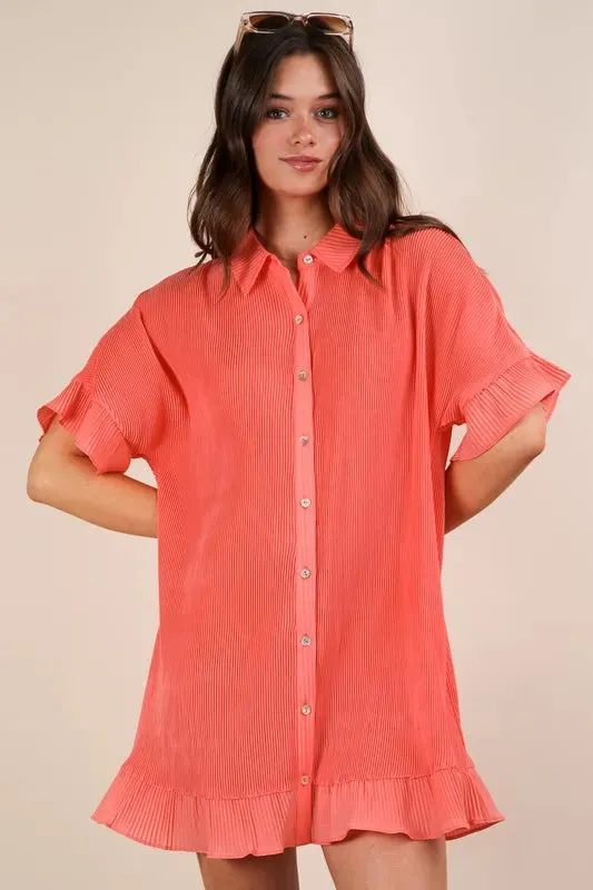 VERY J Pleated Detail Button Down Mini Dress sold by Gigi Laurent product image thumbnail 2
