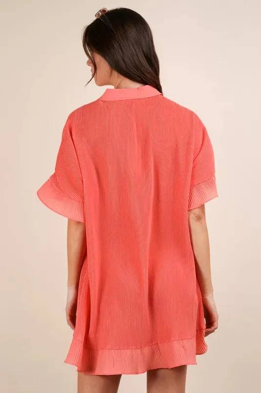 VERY J Pleated Detail Button Down Mini Dress sold by Gigi Laurent product image thumbnail 3