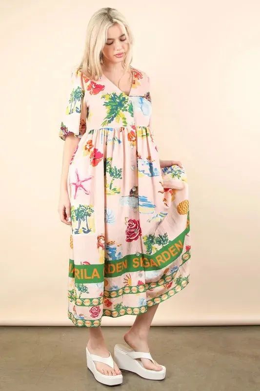 VERY J Button Down Printed Midi Dress sold by Gigi Laurent