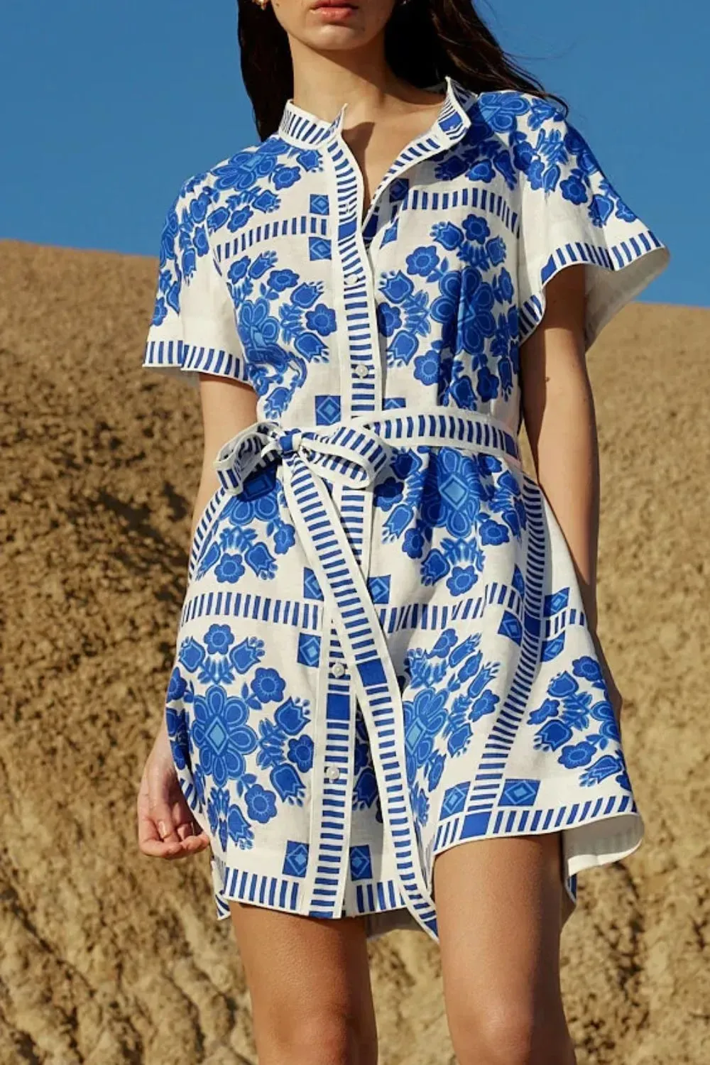 Printed Tie Waist Short Sleeve Dress sold by Gigi Laurent product image thumbnail 2