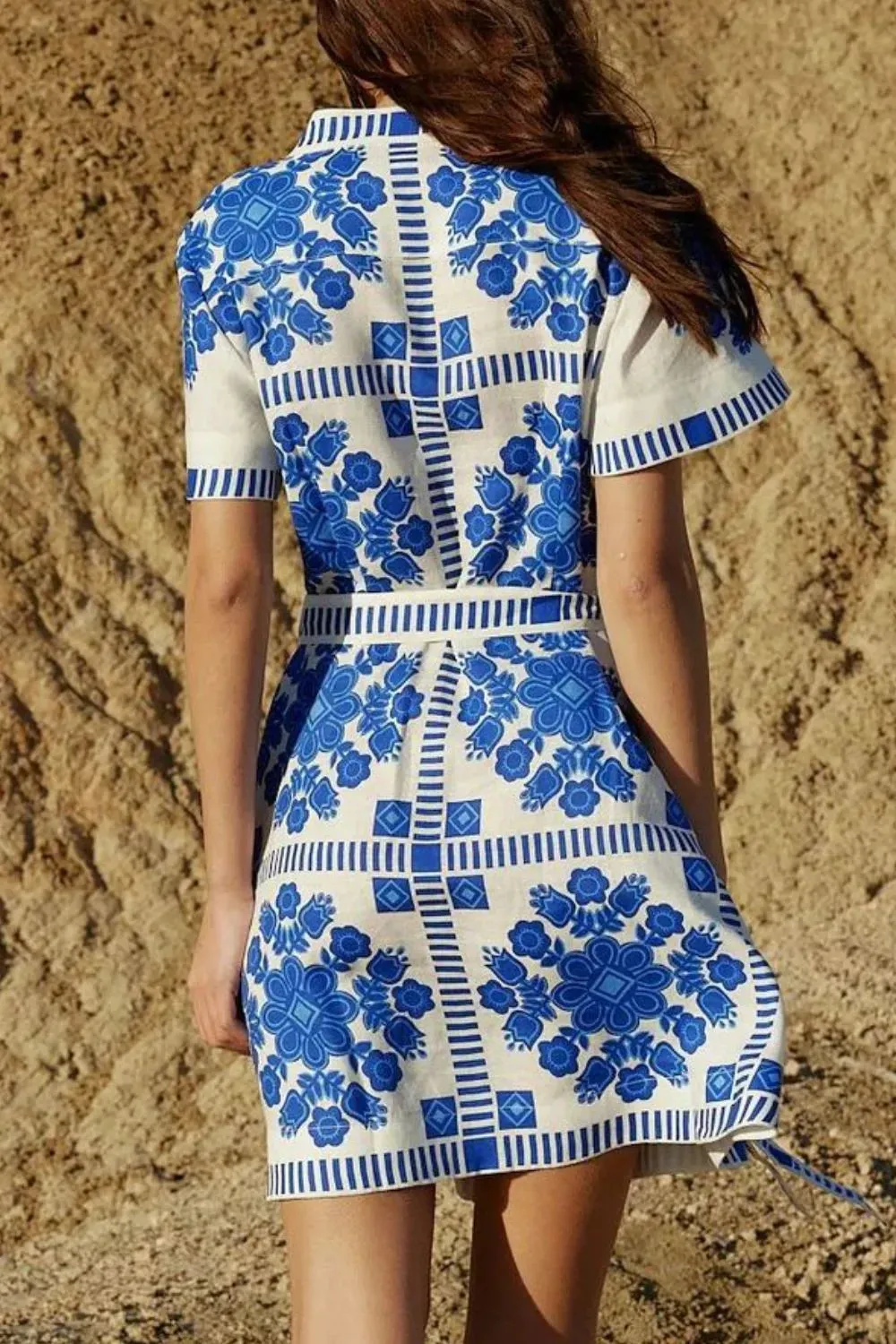 Printed Tie Waist Short Sleeve Dress sold by Gigi Laurent product image thumbnail 5