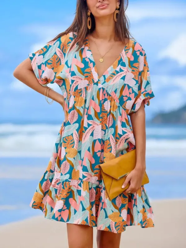 Printed V-Neck Short Sleeve Dress sold by Gigi Laurent