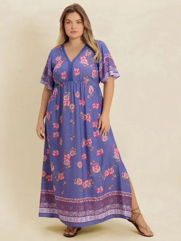 Plus Size Printed V-Neck Flutter Sleeve Dress sold by Gigi Laurent