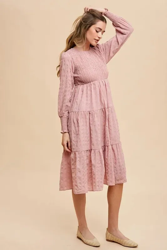Annie Wear Textured Smocking Bodice Tiered Midi Dress sold by Gigi Laurent product image thumbnail 4
