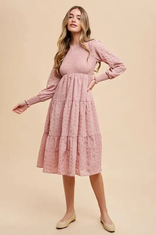 Annie Wear Textured Smocking Bodice Tiered Midi Dress sold by Gigi Laurent product image thumbnail 2