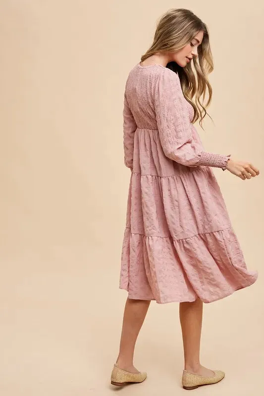 Annie Wear Textured Smocking Bodice Tiered Midi Dress sold by Gigi Laurent product image thumbnail 5