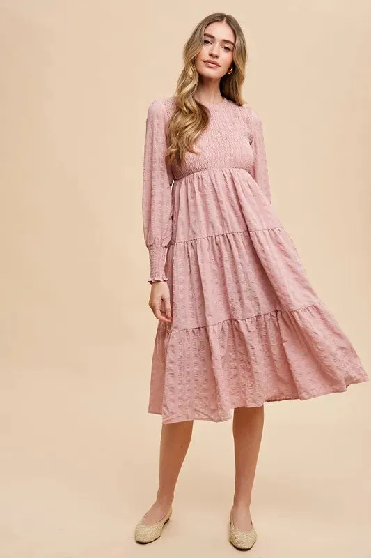 Annie Wear Textured Smocking Bodice Tiered Midi Dress sold by Gigi Laurent product image thumbnail 3
