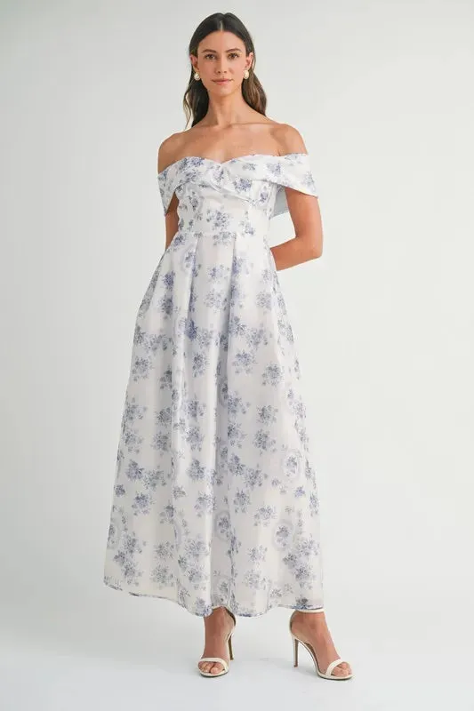 MABLE Floral Printed Off Shoulder Maxi Dress sold by Gigi Laurent