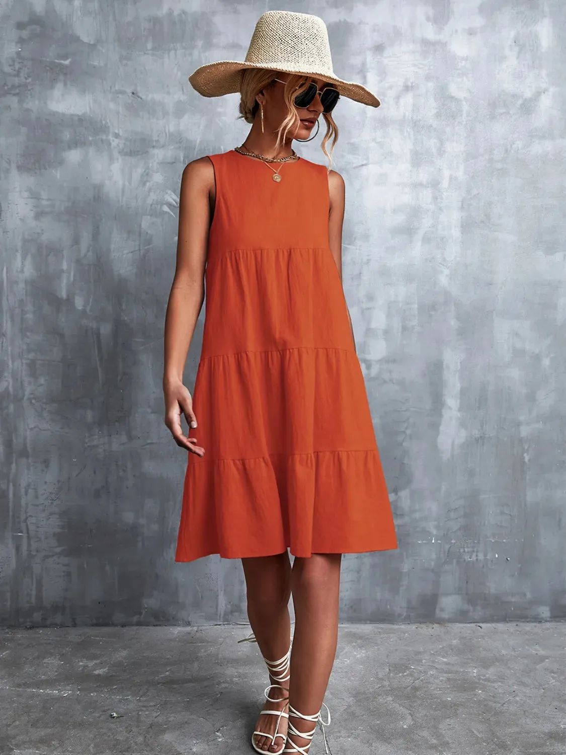 Tiered Round Neck Sleeveless Mini Tank Dress sold by Gigi Laurent product image thumbnail 4