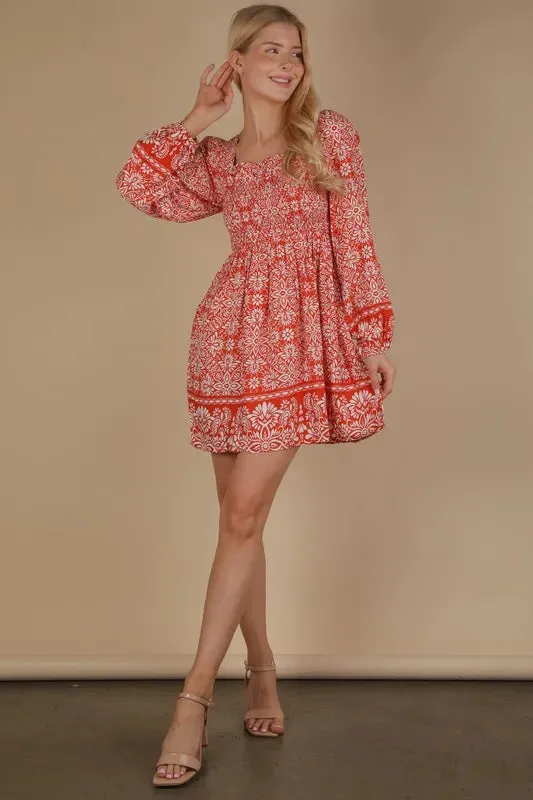 VERY J Printed Smocked Chest Boho Mini Dress sold by Gigi Laurent product image thumbnail 5