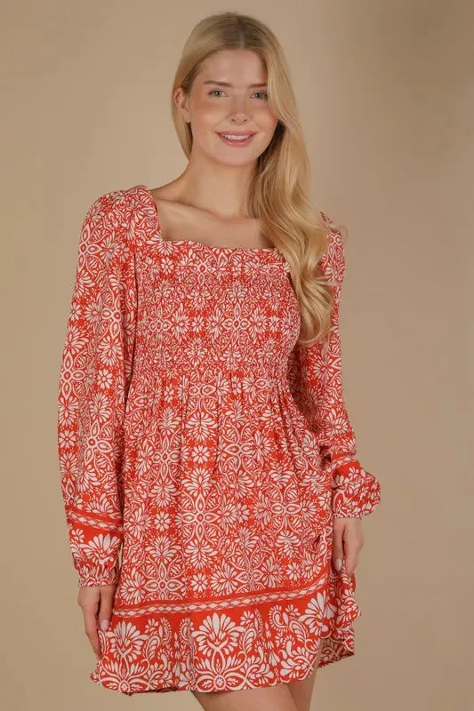 VERY J Printed Smocked Chest Boho Mini Dress sold by Gigi Laurent