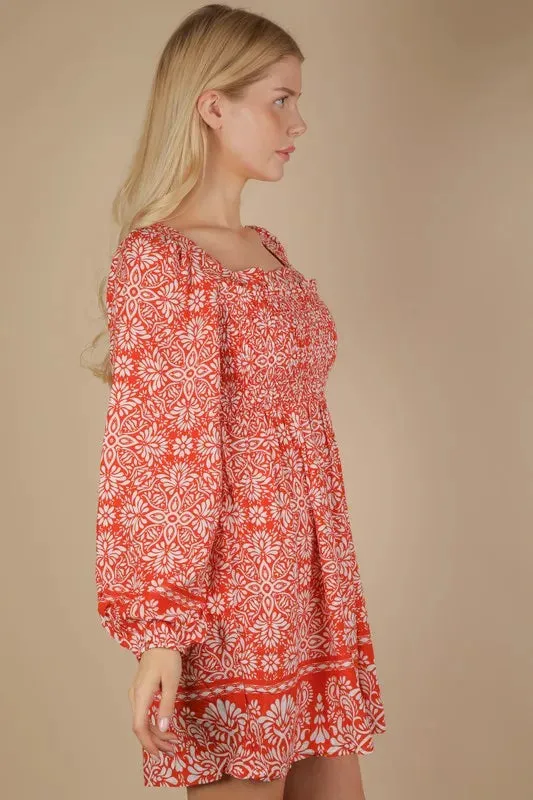 VERY J Printed Smocked Chest Boho Mini Dress sold by Gigi Laurent product image thumbnail 3