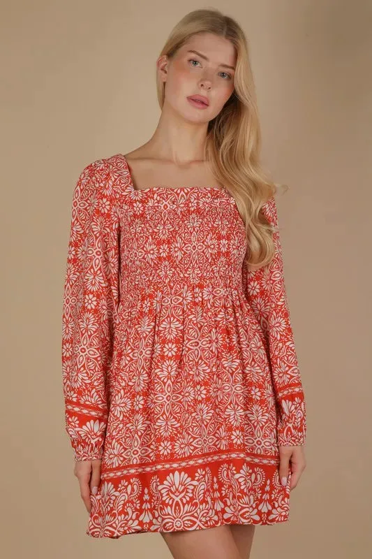 VERY J Printed Smocked Chest Boho Mini Dress sold by Gigi Laurent product image thumbnail 2