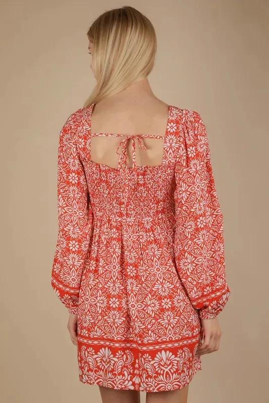 VERY J Printed Smocked Chest Boho Mini Dress sold by Gigi Laurent product image thumbnail 4