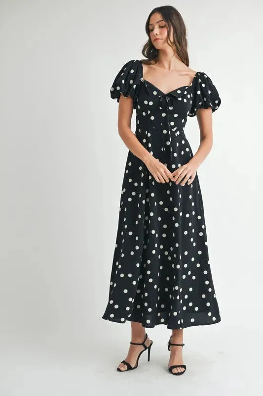 MABLE Polka Dot Puff Sleeve Midi Dress sold by Gigi Laurent product image thumbnail 5