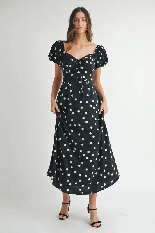 MABLE Polka Dot Puff Sleeve Midi Dress sold by Gigi Laurent