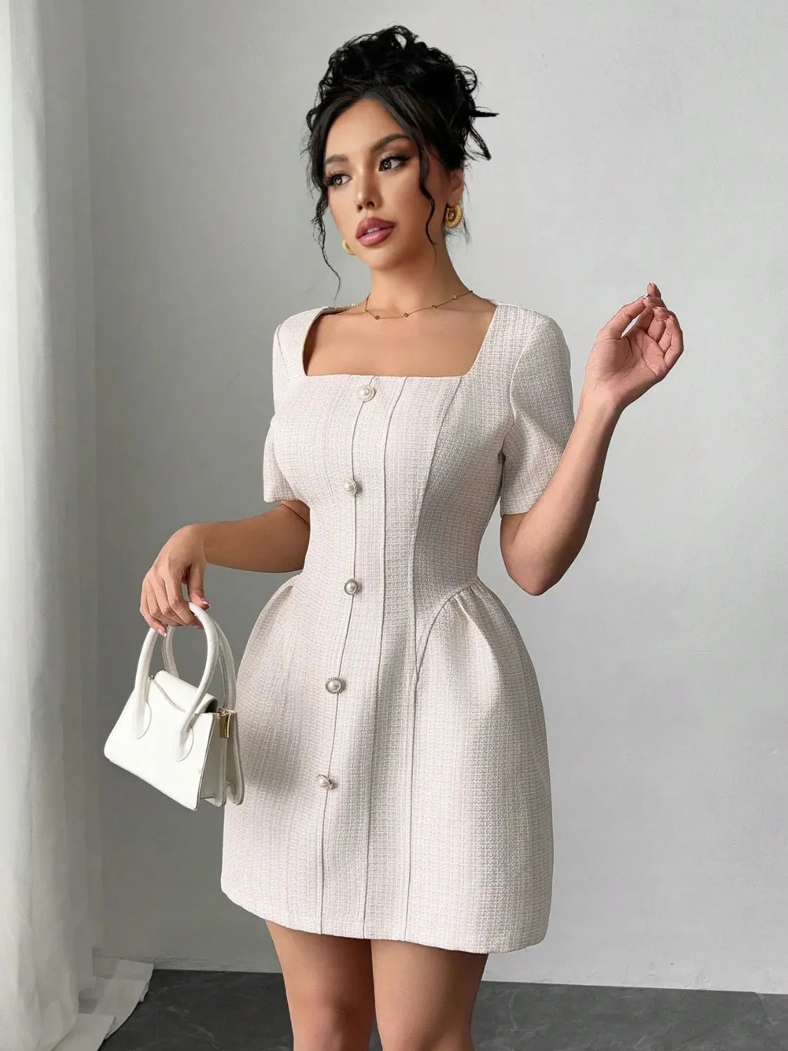 Square Neck Short Sleeve Mini Dress sold by Gigi Laurent product image thumbnail 3