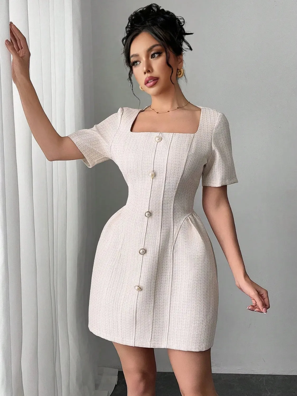 Square Neck Short Sleeve Mini Dress sold by Gigi Laurent